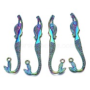 Alloy Big Pendants, Cadmium Free & Nickel Free & Lead Free, Mermaid Shape, Rainbow Color, 81.5x22x2mm, Hole: 2.5mm(PALLOY-N163-061-NR)