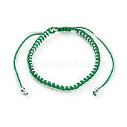 Adjustable Two Tone Nylon Cord Braided Bead Bracelets, with Platinum Plated Brass Round Beads, Green, Inner Diameter: 1-5/8~3-1/2 inch(4~9cm)(BJEW-JB05852-05)