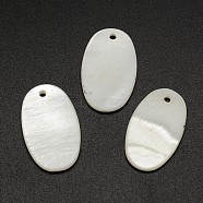 Oval Freshwater Shell Pendants, Creamy White, 24x14x2mm, Hole: 1mm(SHEL-M005-33)