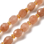 Natural Sunstone Beads Strands, with Seed Beads, Faceted, Oval, 7.5~8x6~6.5mm, Hole: 1.2mm, about 40~42pcs/strand, 15.35~15.55''(39~39.5cm)(G-H297-C14-01)