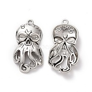 Tibetan Style Alloy Pendants, Octopus Charm, Antique Silver, 41.5x21x5.7mm, Hole: 2.5mm(FIND-H041-07AS)