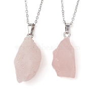 Natural Rose Quartz Nugget Pendant Necklaces, with 304 Stainless Steel Cable Chains, 15.55~15.94 inch(39.5~40.5cm)(NJEW-JN04507-02)