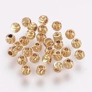 Brass Spacer Beads, Long-Lasting Plated, Corrugated Round, Real 18K Gold Plated, 4x3mm, Hole: 1.6mm(KK-G312-01G-4mm-G)