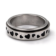 203 Stainless Steel Rotating Spinner Fidget Band Rings for Anxiety Stress Relief, Stainless Steel Color, Heart Pattern, US Size 7 1/4(17.5mm), 6mm(RJEW-G118-04P)