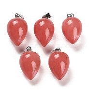 Cherry Quartz Glass Pendants, with Platinum Plated Iron Snap on Bails, Teardrop, 24~25x15~16mm, Hole: 7x3.5mm(G-M424-02P-07)