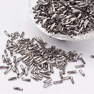 Glass Twisted Bugle Beads, Metallic Colours,Gray, 6x2mm, Hole: 0.5mm(SEED-E002-6mm-TH)