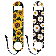 2Pcs 2 Styles 201 Stainless Steel Bottle Opener, with PU Leather Cord, Rectangle, Flower, 178x38x2mm, 1pc/style(AJEW-GL0001-86C)