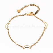 304 Stainless Steel Cable Chain Anklets, with Moon Links and Lobster Claw Clasps, Golden, 9 inch(22.8cm)(AJEW-H104-08G)