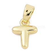 Brass Charms, Letter, Cadmium Free & Lead Free, Long-Lasting Plated, Rack Plating, Letter T, 9.5x7.5x2.5mm, Hole: 3x5mm(KK-G522-54T-G)