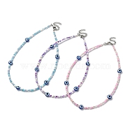 3Pcs 3 Color Resin Evil Eye & Glass Beaded Necklaces Set, Mixed Color, 14.17~14.37 inch(36~36.5cm), 1Pc/color(NJEW-JN04353)