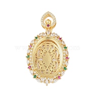 Oval Brass Micro Pave Cubic Zirconia Pendant Cabochon Settings, Colorful, Real 18K Gold Plated, Tray: 24.5x17mm, 52x29x10.5mm, Hole: 6x3mm(KK-U026-14G)