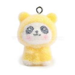 Animal Theme Flocky Resin Pendants, with Platinum Tone Iron Loop, Panda, 30.5x21x19.5mm, Hole: 2mm(RESI-M051-01D)