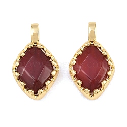 Natural Carnelian(Dyed & Heated) Faceted Pendants, Brass Rhombus Bezeled Charms, Long-Lasting Plated, Cadmium Free & Lead Free, Rack Plating, Real 18K Gold Plated, 22x12.5x5.5mm, Hole: 3.5x2mm(GG-CBA110A-04G)