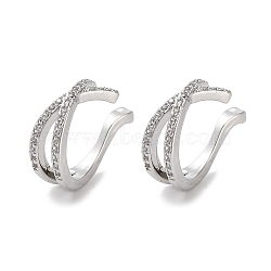 Brass Micro Pave Cubic Zirconia Cuff Earrings, Criss Cross Rings for Women, Long-Lasting Plated, Cadmium Free & Lead Free, Platinum, 16x14x5.5mm(EJEW-E310-06P)