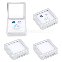 Plastic Loose Diamond Gemstone Display Boxes, Glass Top Jewelry Display Cases with Sponge Inside, Square, Silver, 5.5x5.5x1.75cm(CON-WH0094-13B)