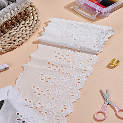 1Yards Cotton Embroidered Wavy Edge Flower Pattern Trimming, Ornament Accessories, with 1Pc Display Card, White, 135mm(DIY-LP0003-23)