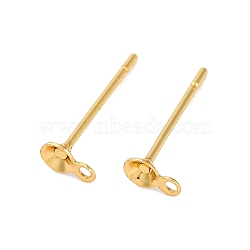 304 Stainless Steel Stud Earring Findings, Flat Round Earring Settings with Loop, Real 18K Gold Plated, 5x3x11.5mm, Hole: 1mm, Pin: 0.7mm(STAS-S151-01G-D)