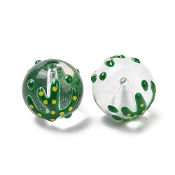 Handmade Glass Enamel Beads Strands, Hand Drawn Beads, Round, Green, 13x12mm, Hole: 1.2mm, about 30pcs/strand(LAMP-A001-A12)