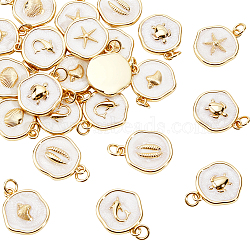 24Pcs 6 Styles Ocean Theme Brass Enamel Pendants, with Jump Ring, Real 18K Gold Plated, Flat Round Charms, Mixed Shapes, 17.5~18x15~15.5x3~3.5mm, Hole: 3mm, 4pcs/style(KK-DR0001-48)