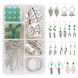 SUNNYCLUE DIY Leaf Theme Earring Making Kits, Including Gemstone Beads, Alloy Pendants, Brass Cable Chains, Iron Findings, Antique Silver & Platinum(DIY-SC0001-25)