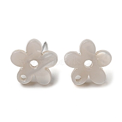 Acrylic Stud Earring Findings, with 304 Stainless Steel Pin, Flower, Old Lace, 12x12.5mm, Hole: 1.5mm, Pin: 0.8mm(OACR-E021-01P)