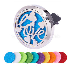 316 Stainless Steel Car Diffuser Locket Clips, with Perfume Pad and Magnetic Clasps, Flat Round with Word Love, Mixed Color, 30x7mm(STAS-BC0002-02)