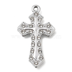 UV Plating Alloy Crystal Rhinestone Pendants, Cross Charms, Platinum, 31x18x2mm, Hole: 1.6mm(RB-CBAD37D-17P)