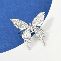 304 Stainless Steel Cuff Rings, Butterfly, Stainless Steel Color, 32x30mm, Inner Diameter: 17mm(RJEW-D306-12P)