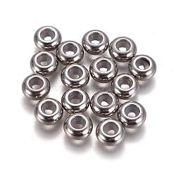 304 Stainless Steel Beads, with Rubber Inside, Slider Beads, Rondelle, Stainless Steel Color, 8x4mm, Hole: 3.5mm, Rubber Hole: 2mm(X-STAS-L222-41B-P)