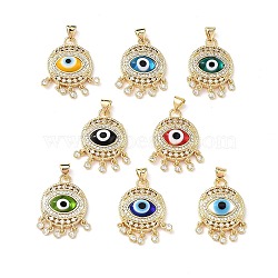 Lampwork Evil Eye Pendants with Colorful Cubic Zirconia, Real 18K Gold Plated Brass Findings, Lead Free & Cadmium free, Mixed Color, 25x18x5mm, Hole: 4x3.5mm(ZIRC-L102-14G)