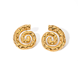 Brass Stud Earrings for Women, Lead Free & Cadmium Free, Spiral Shell Shape, Real 18K Gold Plated, 32x27.5mm(EJEW-U015-13G-01)