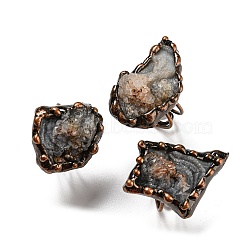 Irregular Nugget Natural Agate Adjustable Rings, Red Copper Tin Finger Ring, Cadmium Free & Lead Free, Inner Diameter: 18.8~19mm(RJEW-M157-10R)