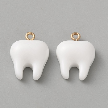 Opaque Resin Pendants, Tooth, with Golden Tone Iron Loops, White, 21x15x6.5mm, Hole: 2mm