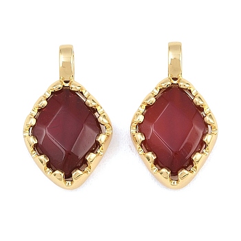 Natural Carnelian(Dyed & Heated) Faceted Pendants, Brass Rhombus Bezeled Charms, Long-Lasting Plated, Cadmium Free & Lead Free, Rack Plating, Real 18K Gold Plated, 22x12.5x5.5mm, Hole: 3.5x2mm