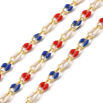 Brass Enamel Curb Chains, Soldered, with Spools, Real 18K Gold Plated, Mixed Color, 7x3x1.7mm
