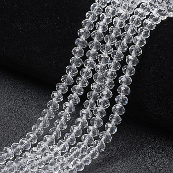 Glass Beads Strands, Faceted, Rondelle, Clear, 8x6mm, Hole: 1mm, about 63~65pcs/strand, 39~40cm