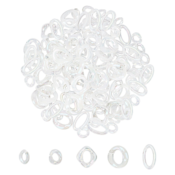 PandaHall Elite 100Pcs 5 Style Transparent Acrylic Linking Rings, AB Color Plated, Imitation Gemstone Style, Quick Link Connectors, For Jewelry Curb Chains Making, Mixed Shapes, Clear AB, 20Pcs/Style