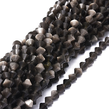 Natural Obsidian Beads Strands, Faceted, Bicone, 5.5~6x5.5~6mm, Hole: 0.8mm, about 72pcs/strand, 15.55''(39.5cm)