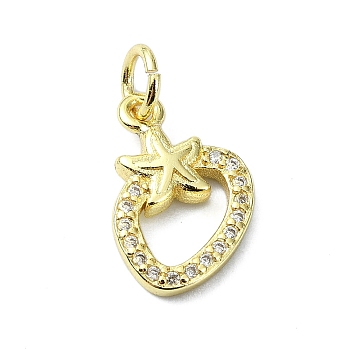 Brass Micro Pave Clear Cubic Zirconia Pendants, with Jump Ring, Real 18K Gold Plated, Strawberry, 14x9.5x2mm, Hole: 3mm