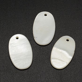 Oval Freshwater Shell Pendants, Creamy White, 24x14x2mm, Hole: 1mm