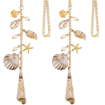 2Pcs Ocean Theme Acrylic & Alloy Pendant Decoration, with Aluminium Curb Chains, Golden, 300mm
