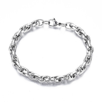 201 Stainless Steel Rope Chain Bracelet, Aries Constellation Pattern Bracelet for Men Women, Stainless Steel Color, 8-7/8 inch(22.5cm)