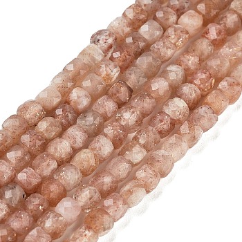 Natural Sunstone Beads Strands, Faceted, Cube, 3.5~4.5x3.5~4x3.5mm, Hole: 0.6mm, about 103~106pcs/strand, 15.55'~15.75''(39.5~40cm)