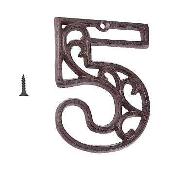 Iron Home Address Number, with Screw, Number, Num.5, 114x86x6mm, Hole: 5mm