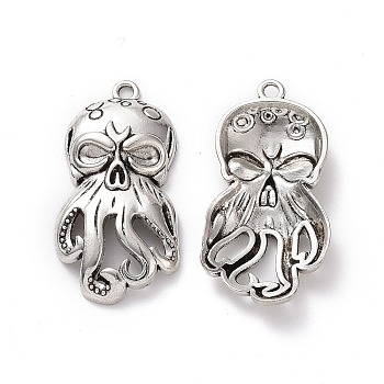 Tibetan Style Alloy Pendants, Octopus Charm, Antique Silver, 41.5x21x5.7mm, Hole: 2.5mm