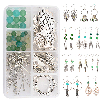 SUNNYCLUE DIY Leaf Theme Earring Making Kits, Including Gemstone Beads, Alloy Pendants, Brass Cable Chains, Iron Findings, Antique Silver & Platinum