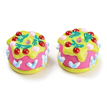Resin Enamel Beads, Imitation Food, Cake with Cherry, Colorful, 22x21x16mm, Hole: 1.8mm
