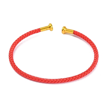 Braided Carbon Steel Wire Bracelet Making, with Golden Plated Brass End Caps, Orange Red, 0.25cm, Inner Diameter: 2-3/8 inch(6.1cm)