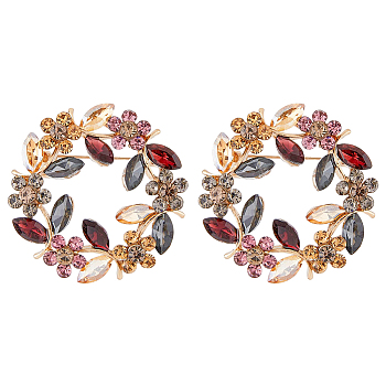 Flower Wreath Colorful Rhinestone Brooch, Alloy Lapel Pin for Backpack Clothes, Light Gold, 41x41.5x14mm