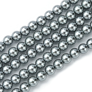 Grade A Glass Pearl Beads, Pearlized, Round, Slate Gray, 6mm, Hole: 0.7~1mm, about 68pcs/Strand, 16''(40.64cm)